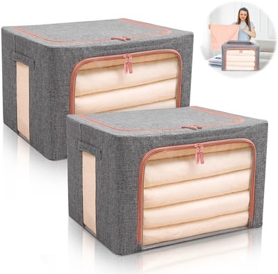Allecto - Large Clothes Storage Bags - Opbergtassen - Stevig en duurzaam - Grijs - Kledingopslag - 66L - Geschikt voor alle kleding - 2 stuks
