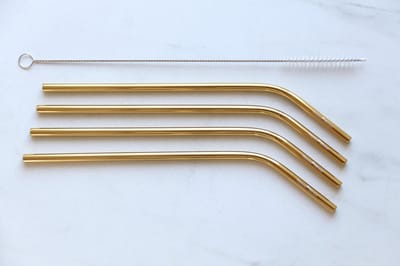Happy Straw HERBRUIKBARE Roestvrijstalen RVS rietjes - kleur: goud - inclusief schoonmaak borsteltje