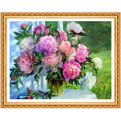 Diamant Borduurwerk Bloemen Foto van Strass Steentjes Diamant Schilderij Kruissteek Pioen Borduurwerk 20X30CM pink