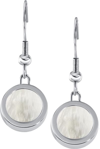 Quiges RVS Schroefsysteem Oorhangers Oorbellen Zilverkleurig met Verwisselbare Beige Schelp Mini Munt Set - ECOS047