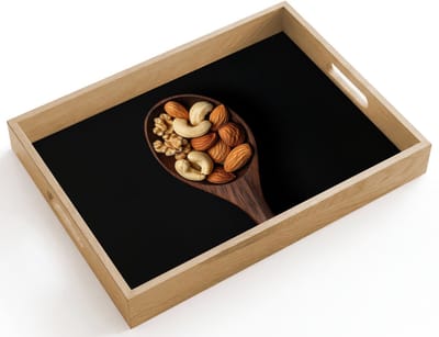 Dienblad hout 40x30 cm - Schootdienblad - Hout - Noten - Zwart - Borrelplank rechthoek - Plateau dienbladen