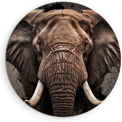 Saammp Muurcirkel Hout - Olifant - Portret - Dieren - Ø 90 - Wandcirkel - Wanddecoratie Cirkel - muurdecoratie Woonkamer - Slaapkamer decoratie - Rond Schilderij