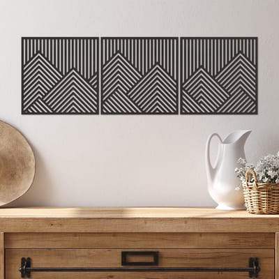 Geometrische Wanddecoratie - Geometrische Panelen Lijnen Vormen 3 Delen - Muurdecoratie Hout - Wanddecoratie Hout - Muurdecoratie Woonkamer - Wanddecoratie Woonkamer - Wanddecoratie 3 Luik - 88 x 29 cm