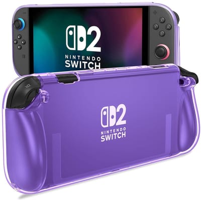 Hoesje Geschikt voor Nintendo Switch 2 - TPU Back Cover Case - Flexibel en Schokbestendig Materiaal - Ergonomisch Ontwerp - Transparant Paars
