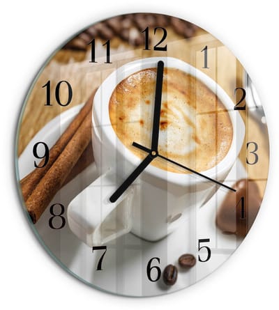 Tulup Wandklok - Koffie Decoratieve Glazen Klok - 30fi cm - Bruin Glazen Wandklok Design - Zwarte Handen - Ronde Wandklok - Glazen Wandklok Design - Klok Glas Met Opdruk