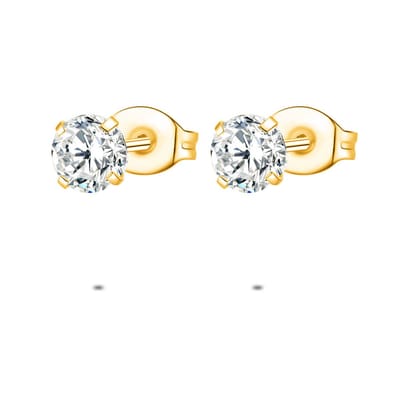 Twice As Nice Oorbellen in goudkleurig edelstaal, 1 zirkonia van 5 mm
