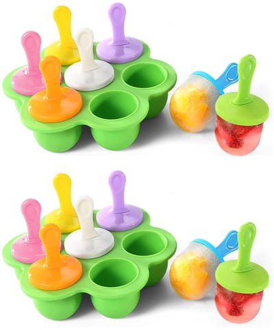 2-stuks siliconen ijsvormpjes - IJsvormpjes - Baby-ijsvormpjes - Met stokjes - Vriezerbak - IJsmaker - IJsvormpje - Mini-ijsvormpjes - Voedseldoos met 7 vakken - Lollymaker - Met stokjes - Groen