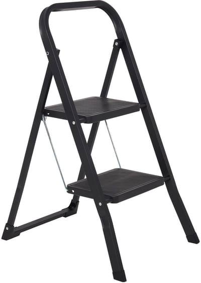 Infinity Goods Stevige Huishoudtrap 2 Treden - Keukentrap Inklapbaar - Anti-Slip - Trap Ladder - Opvouwbaar - Metaal - Zwart