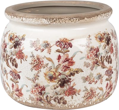 Keramiek Bloempot voor Binnen – Roze Bloemen – Rustieke Pot – Ø 20 cm – Bloemenmotief