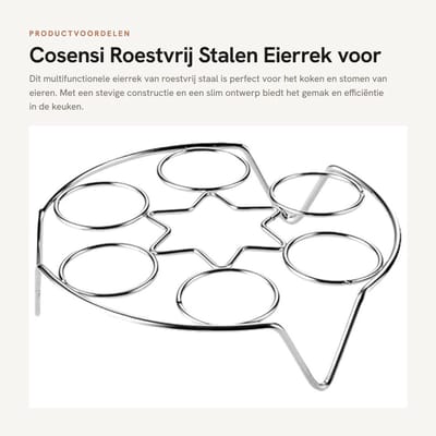 Dailygoods- Eierrek Roestvrij Staal - Multifunctionele Kookhouder - Stoomrek - Koelrek - Hittebestendig - Afmetingen 17,5 x 4,5 x 4,5 cm