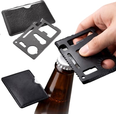 11-in-1 Survival Multitool RVS – Creditcard Formaat – Inclusief Beschermhoes (Zwart)