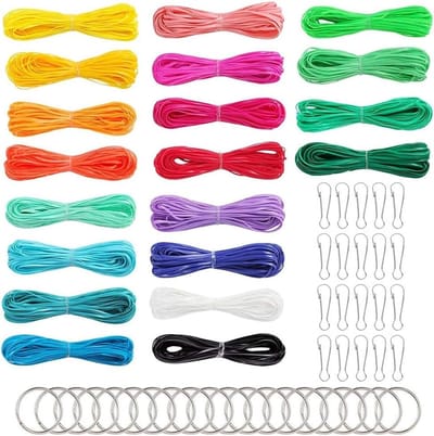 Allecto Plus - 20 stuks DIY Kunststof Scoubidou-touwen in 20 kleuren met drukknopen en sleutelhangers - Handgemaakt Knutseltouw voor Sieraden - Meerdere Verpakkingen