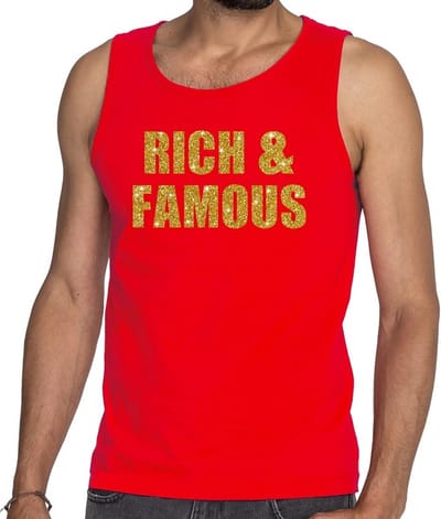 Rich and Famous glitter tekst tanktop / mouwloos shirt rood heren - heren singlet Rich & Famous S