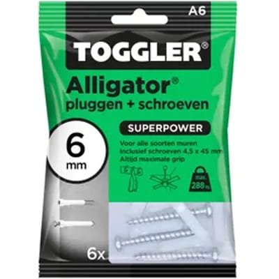 Toggler Plug Voor Massieve Muur Alligator Kunststof - Diam. 6mm - 6 Stuks