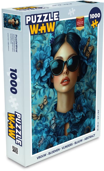 Puzzel Vrouw - Bloemen - Vlinders - Blauw - Abstract - Legpuzzel - Puzzel 1000 stukjes volwassenen