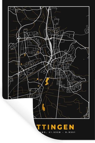 Muurstickers - Sticker Folie - Goud – Duitsland – Plattegrond – Gold – Stadskaart – Kaart – Göttingen - 20x30 cm - Plakfolie - Muurstickers Kinderkamer - Zelfklevend Behang - Zelfklevend behangpapier - Stickerfolie