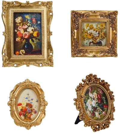 Dailygoods- Fotolijst Set 4-delig - Vintage Ronde/Rechthoekige/Ovale/Square - Tafelframe/Wandmontage - Goudkleurig Hars - Klassiek Ontwerp - Decoratief Frame