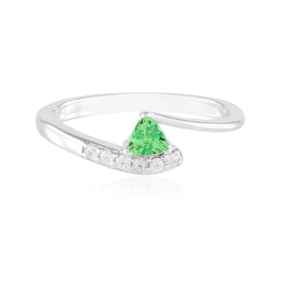 Cavill - Ring 925 Sterling Zilver Gerhodineerd - Lemshuku Tsavoriet 0,232 ct Triljant - Pavé Zirkonia - Moderne Elegante Groene Edelstenen Sieraad