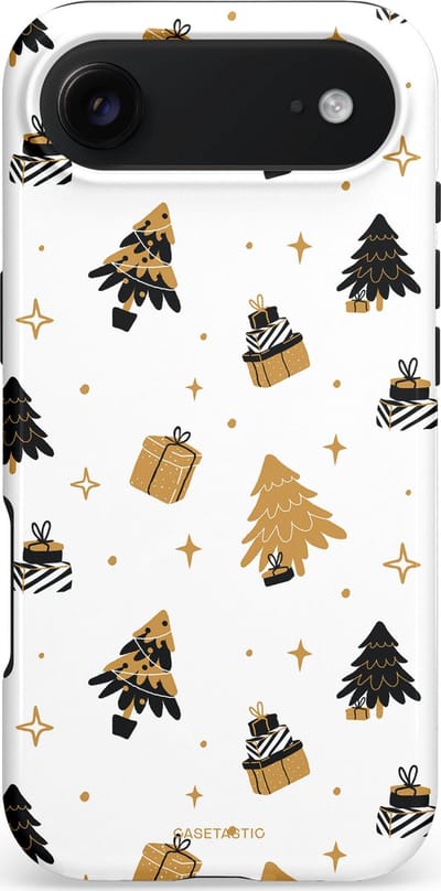 Casetastic hoesje geschikt voor Apple iPhone Air - MagSafe - Dubbellaagse bescherming - Kerst met Cadeautjes - Fashion Case - Wit Beige Donkergrijs