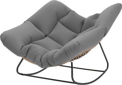 Schommelstoel met kussen - Relaxstoel buiten - Buiten ontspannen - Weerbestendig vlechtwerk - 97 x 107 x 79 cm - Grijs