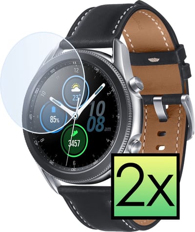 Screenprotector - 2 Stuks - Geschikt voor Samsung Galaxy Watch 3 45 mm - Extra Sterk - Tempered Glass - Gehard Glas - Beschermglas Screen Cover - Bescherm Protector voor Smartwatch