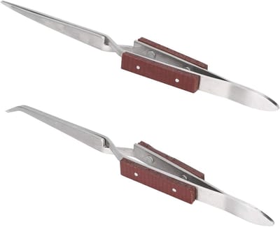 Set van 2 Zelfsluitende Pincetten, Rechte en Gebogen Punt voor Solderen van Sieraden en DIY Knutselprojecten