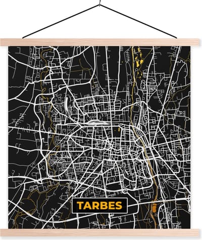 Posterhanger incl. Poster 40x40 cm - Schoolplaat - Plattegrond – Kaart – Stadskaart – Frankrijk – Tarbes - Textielposter - Blanke latten - Stadskaart