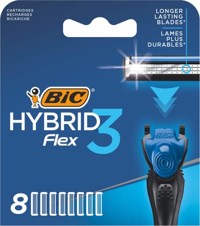 BIC Hybrid 3 Flex - Scheermesjes - Voor Mannen - 3 Titanium Scheerbladen - 8 Navullingen