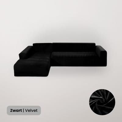 BankhoesDiscounter Velvet Hoekbank Hoes – Hoekbank – Sofa Cover – Bankbeschermer – Bankhoezen Voor Hoekbank – Zwart – Set van M3 + M4
