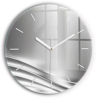 Wallfluent Wandklok - Zilveren abstractie Klok met Print - 30 cm x 30 cm - Zilver Wandklok - Witte Handen - Wandklok Zonder Cijfers - Wandklok Glas Woonkamer - Ronde Glazen Wandklok - Minimalistisch Wandklok - Klok met Afbeelding