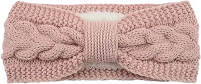 Oudroze gebreide haarband dames met fleece binnenkant - roze hoofdband - one size - winterse haarband met strik - STUDIO Ivana
