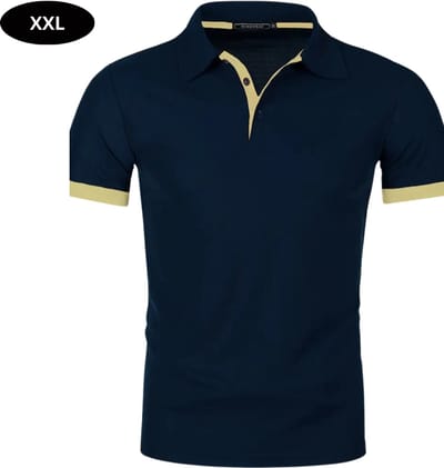 Livano Golf Shirt Heren - T-shirt - Golfkleding - Golfen - Golf Accessoires - Polo Shirt - Marineblauw + Geel - Maat XXL