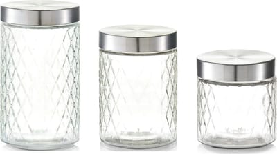6x Glazen keuken voorraadpotten/bewaarpotten 750/1200/1500 ml geruit - Voedsel bewaren/opslaan/opslag