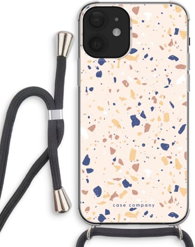 Case Company® - Hoesje met koord geschikt voor iPhone 12 mini hoesje met Koord - Terrazzo N°23 - Telefoonhoesje met Zwart Koord - Bescherming aan alle Kanten en Over de Schermrand
