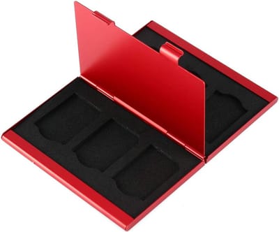 Geheugenkaarthouder - SD Kaart Opberg - Fotografie Opslag - Stevig Aluminium - 10.5 x 7 cm - Rood