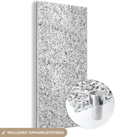 MuchoWow® Glasschilderij 60x120 cm - Schilderij acrylglas - Graniet - Zwart - Wit - Patroon - Grijs - Foto op glas - Schilderijen