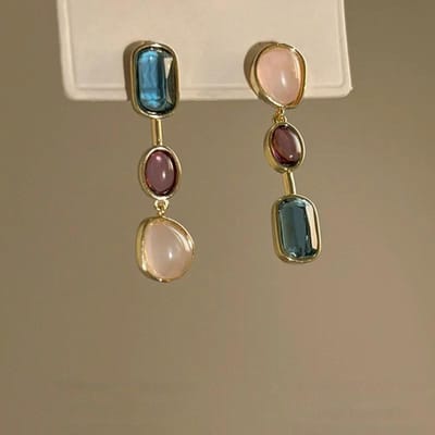 Boucles d'Oreilles Asymétriques Colorées Contrastées, Boucles d'Oreilles Haut de Gamme au Design de Niche, Boucles d'Oreilles Tendance Tempérament Automne et Hiver