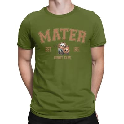 Heren Bruin Auto Mater T-shirt Lightning McQueen 100% Katoen Kleding Nieuwigheid Korte Mouw Ronde Hals T-shirts Grote Maten T-shirts L legergroene kleur