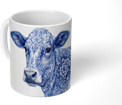 Mok - Koffiemok - Illustratie - Koe - Blauw - Mokken - 350 ML - Beker - Koffiemokken - Theemok
