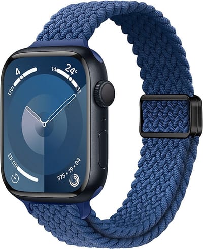Bandje van gevlochten nylon - geschikt voor Apple Watch series 1/2/3/4/5/6/7/8/9/10/11/ SE (1,2,3) / Ultra (1,2,3) met maat 44 mm / 45 mm / 46 mm / 49 mm - blauw
