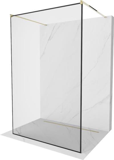Mexen Kioto vrijstaande douchewand 150 x 200 , zwart frame 8 mm, goud - 800-150-002-50-70
