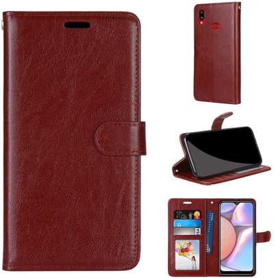 Bookcase Geschikt voor: Samsung Galaxy A10s - Bruin - portemonnee hoesje