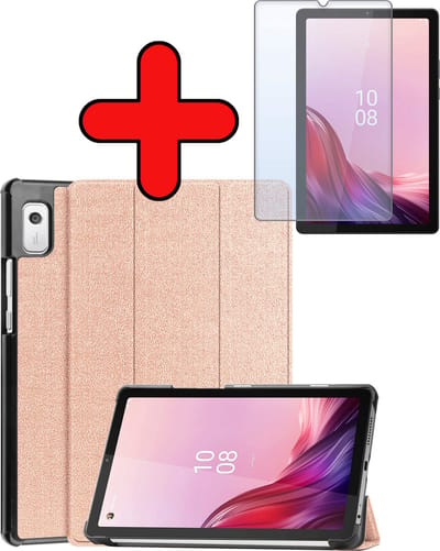 Hoesje - Geschikt voor Lenovo Tab M9 - Met Screenprotector - Hardcover Book Case - Trifold Bookcase Hoes - Hard Cover - Tablethoes - Rosé goud