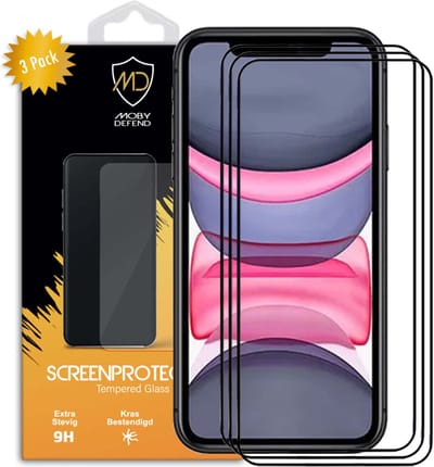 3-Pack MobyDefend Screenprotectors - Geschikt voor Apple iPhone 11 / iPhone XR - Screensavers Met Zwarte Randen - Gehard Glas