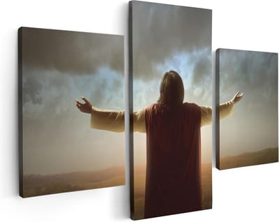 Artaza Canvas Schilderij Drieluik Jezus Christus aan het Bidden bij Zonsopgang - 90x60 cm - Wanddecoratie Woonkamer - Schilderijen - Muurdecoratie