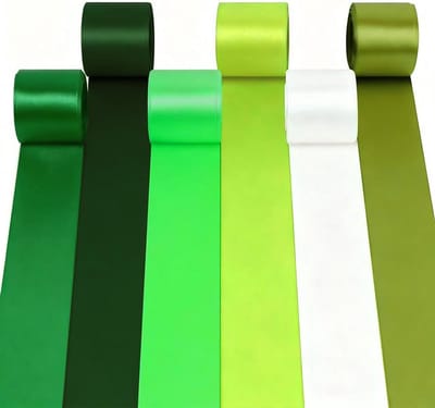 Satin Lint voor Cadeaus, 6 Rollen van 50mm Breed, 10m Lange Zijde Lint voor DIY Decoratie, Perfect voor Feestelijke Verpakkingen en Knutselprojecten in Groen