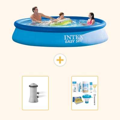 Intex Rond Opblaasbaar Easy Set Zwembad - 366 x 76 cm - Blauw - Inclusief Pomp - Onderhoudspakket - 3-delig