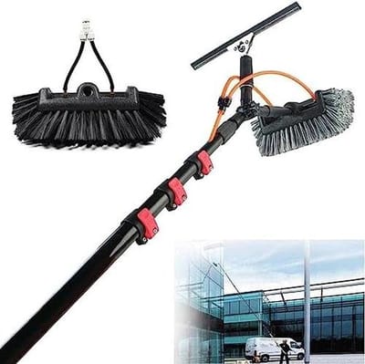 Raamreinigingssteel - Uitschuifbare borstel - Hoge ramen wassen - Met watertoevoer - 12 meter - Zilver