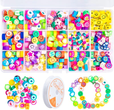 Daity 300 stuks - fruitbloem polymeerklei kralen - 15 schattige hartvormige paddenstoel klei kralen voor het maken van sieraden - kettingen en oorbellen - DIY armbanden maken kit accessoires voor vrouwen en meisjes
