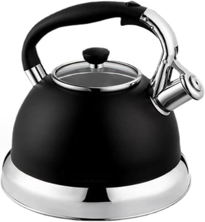 Waterkoker Met Fluitje - Theepot RVS - Water Koken - Hittebestendig Glasdeksel - 3.5 Liter - Zwart